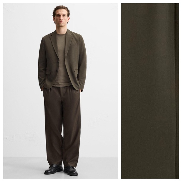 NWT. Zara Man Dark KhakiViscose Blend Slim Fit Suit Blazer.Size L.